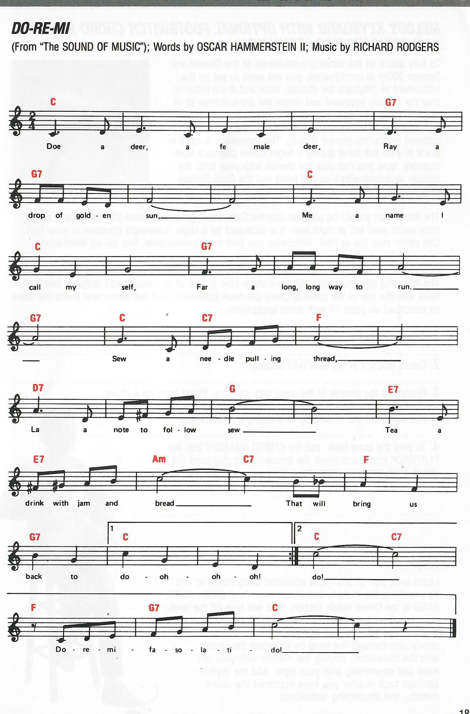 Original printed score for Do-Re-Mi with melody, lyrics and chord symbols.