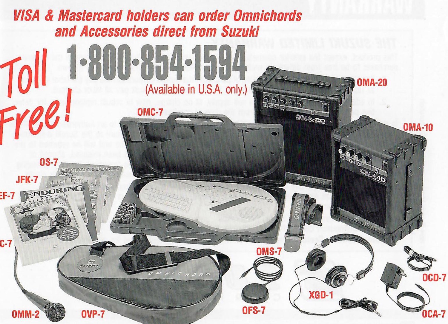 Original period accessory lineup including cases, amplifiers, adapters, headphones, strap, footswitch, stand and songbooks.