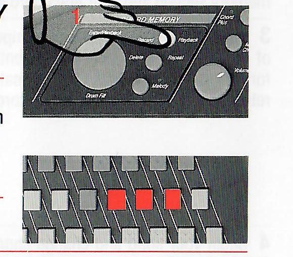 Chord-memory record/playback and three-button memory-clear controls.