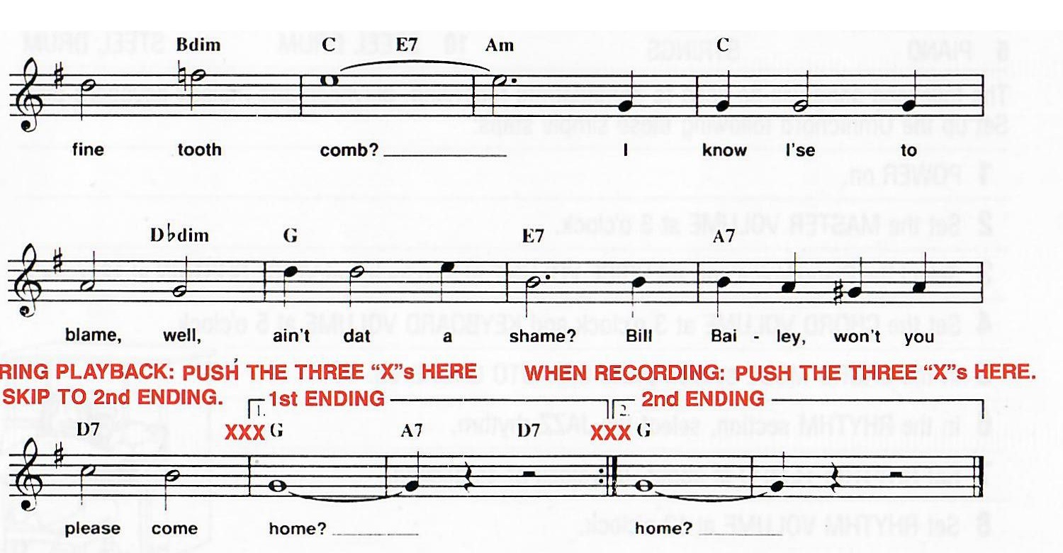 Original musical example showing a Skip marker used for a second ending.