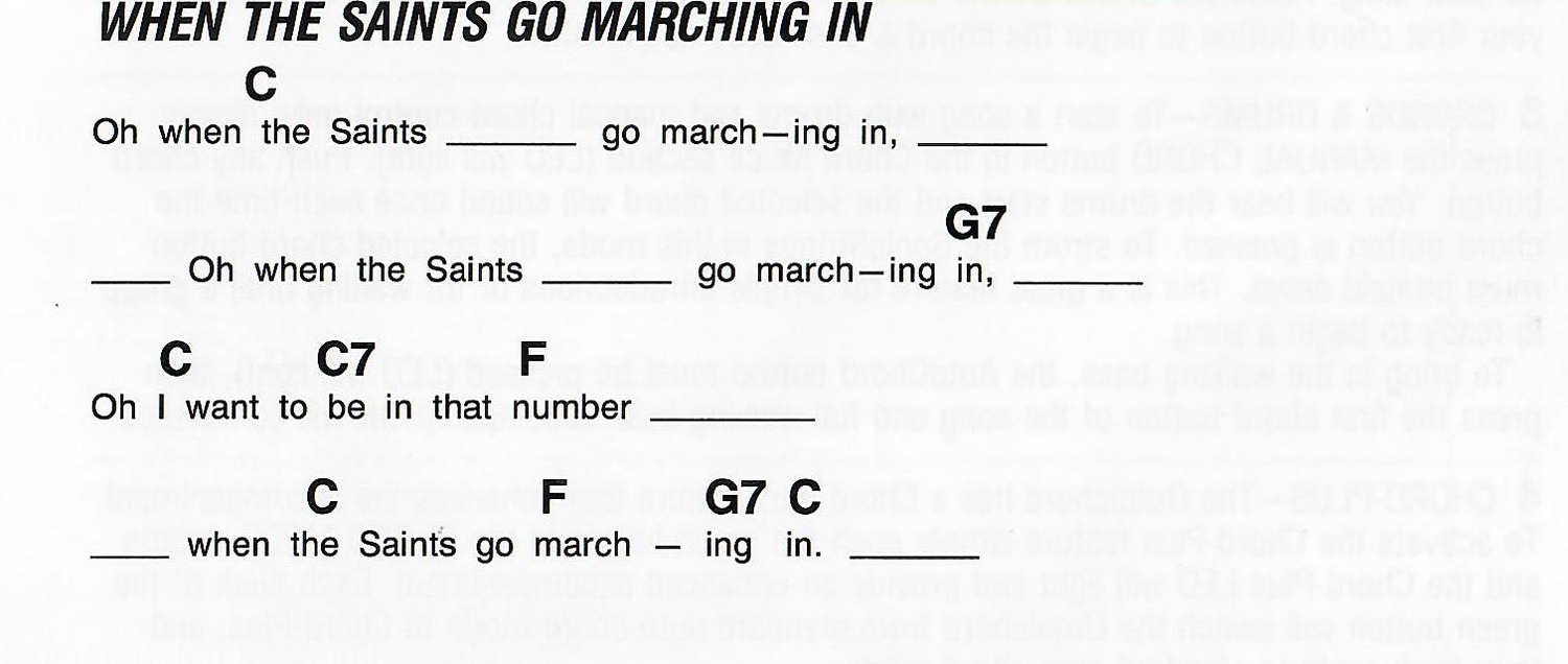 Original top-line chord and lyric layout for When the Saints Go Marching In.