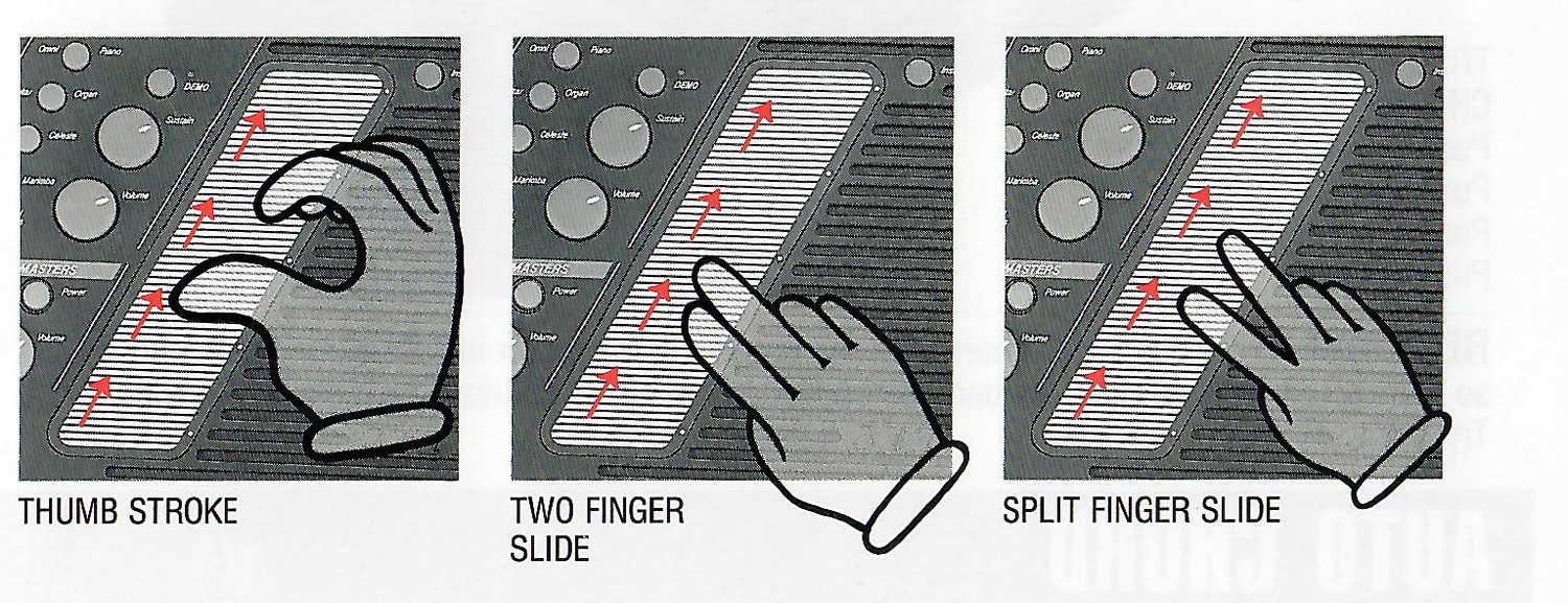 Thumb, two-finger and split-finger SonicStrings slide techniques.