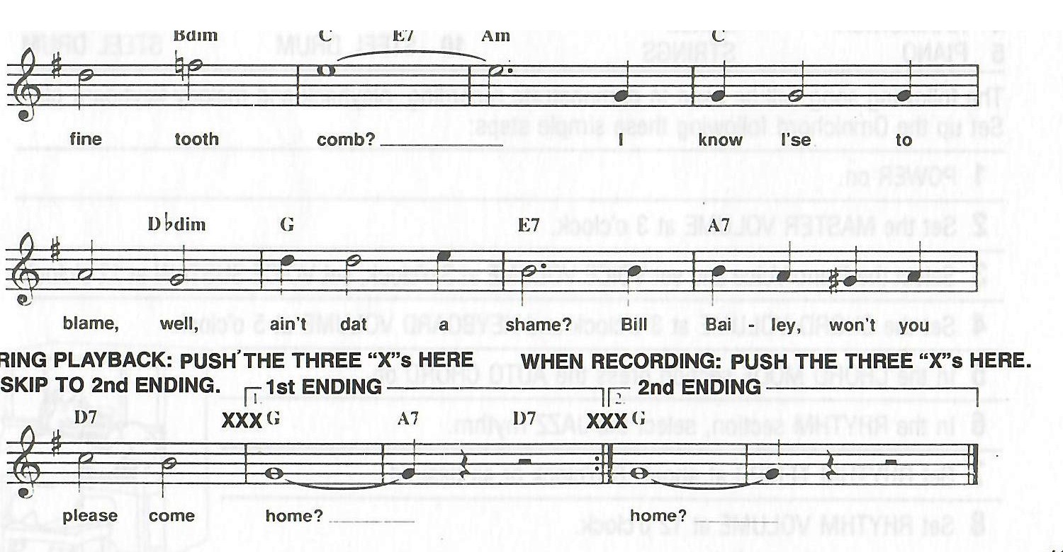 Original musical example showing a Skip marker used for a second ending.