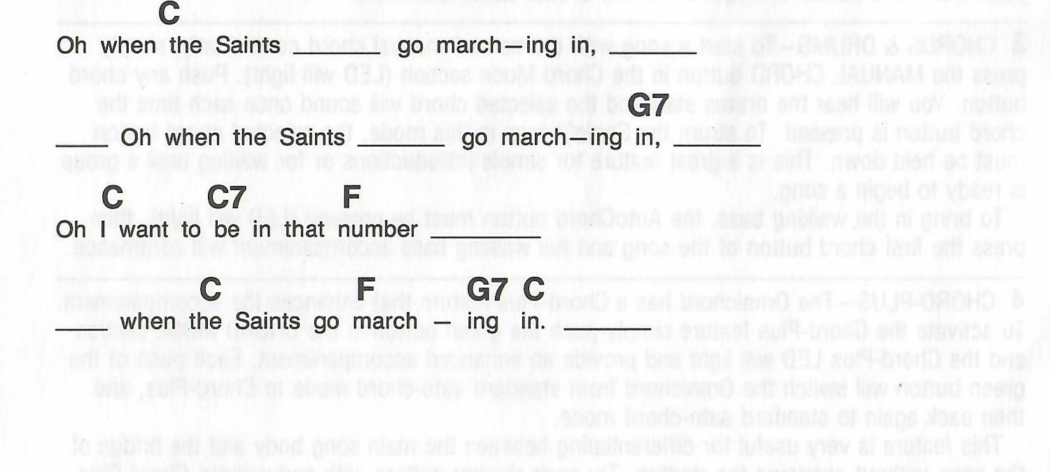 Original top-line chord and lyric layout for When the Saints Go Marching In.