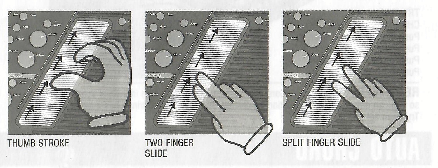 Thumb, two-finger and split-finger SonicStrings slide techniques.