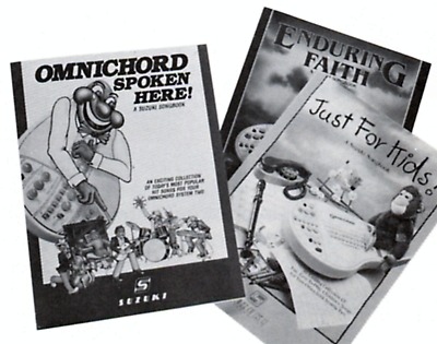 Three period Omnichord songbooks: Omnichord Spoken Here, Enduring Faith and Just For Kids.