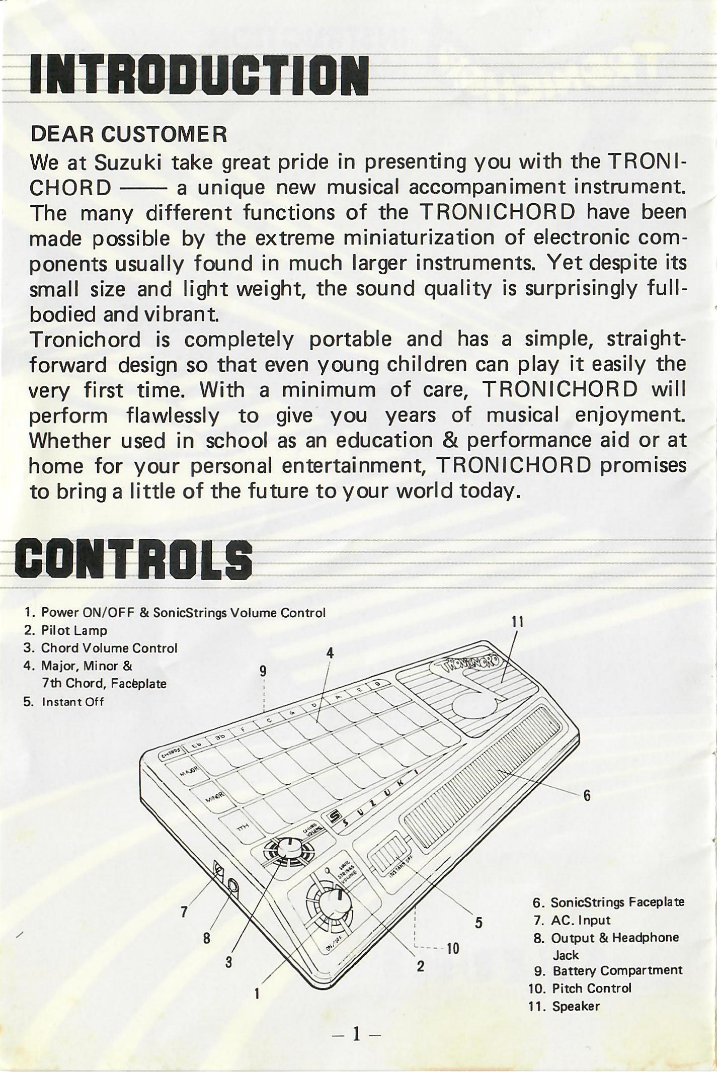 Original Tronichord manual printed page 1