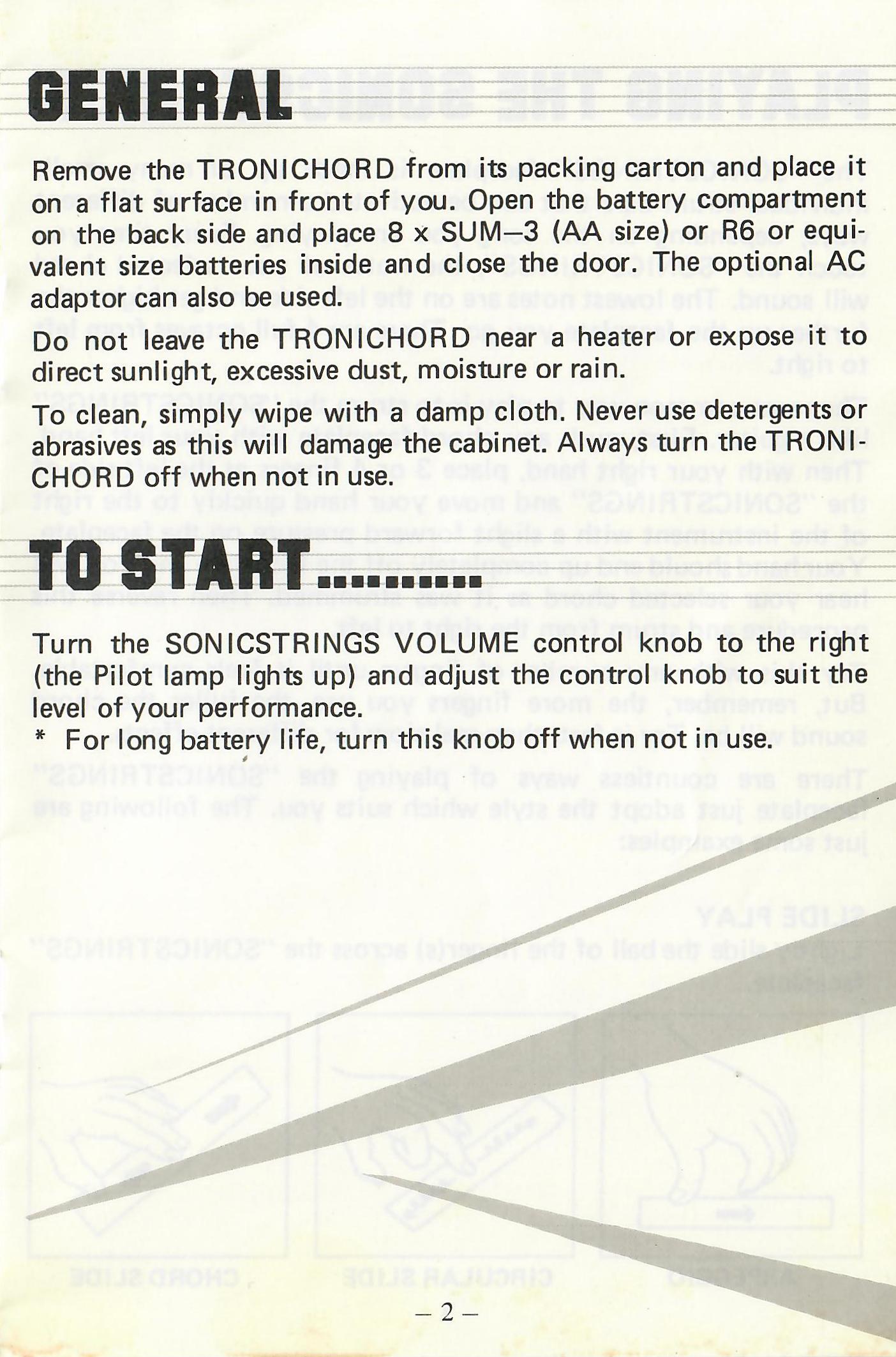 Original Tronichord manual printed page 2