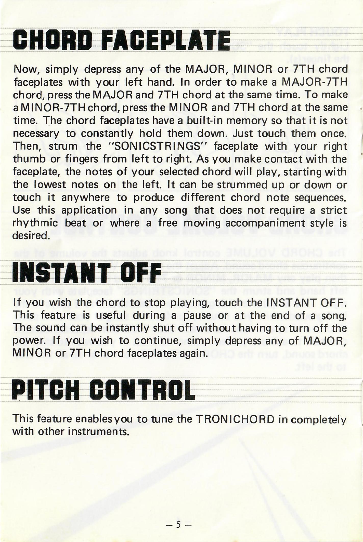 Original Tronichord manual printed page 5