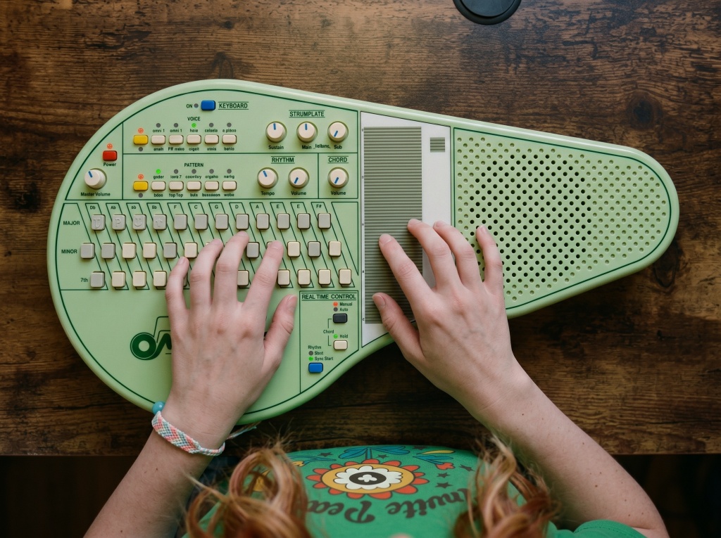 Aisling playing a Suzuki Omnichord OM-108