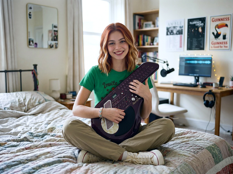 Aisling holding a Suzuki QChord QC-1