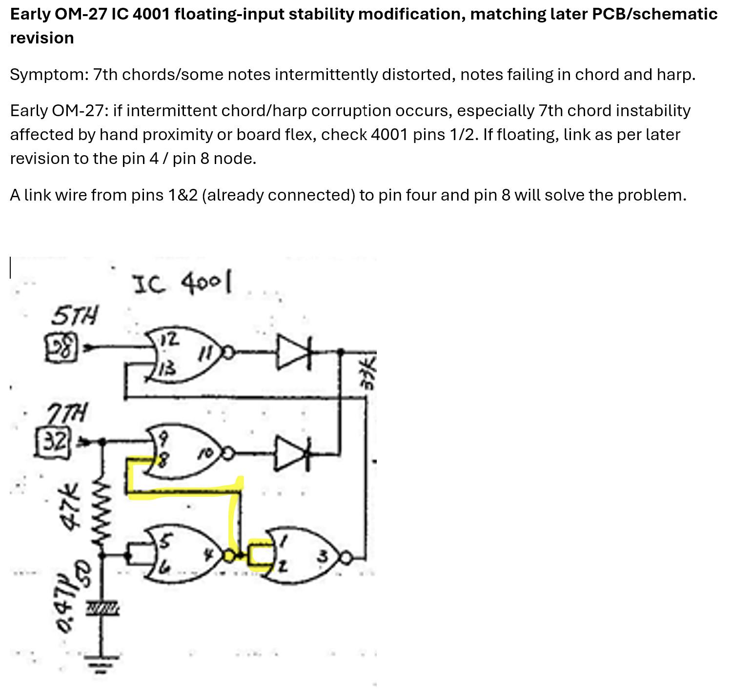 Early OM-27 IC 4001 floating-input stability modification note