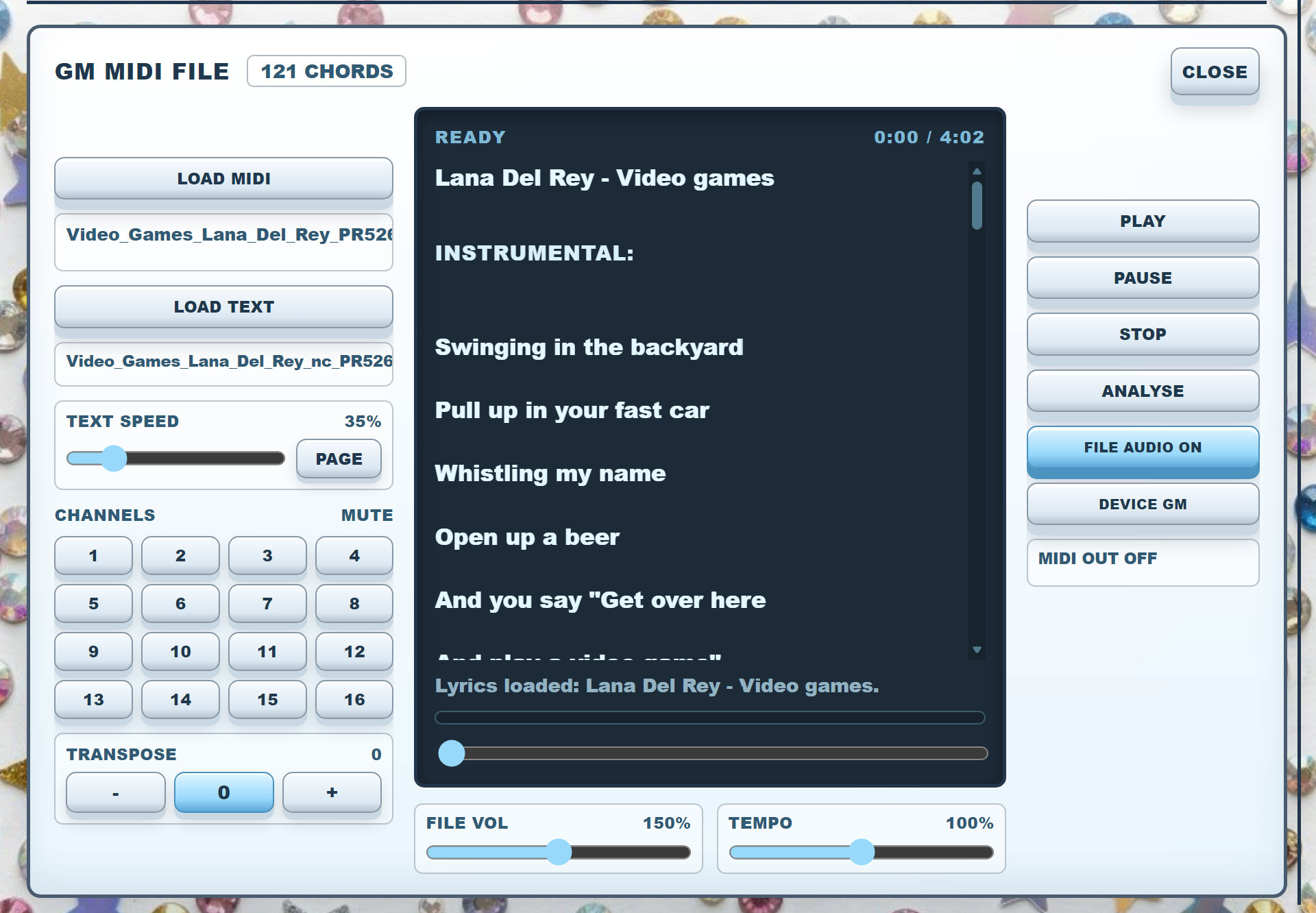 OH-84 MIDI file player with lyric support
