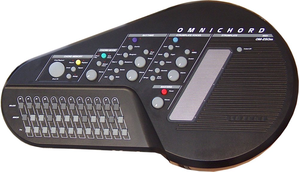 Suzuki Omnichord OM-250M front panel and strumplate layout
